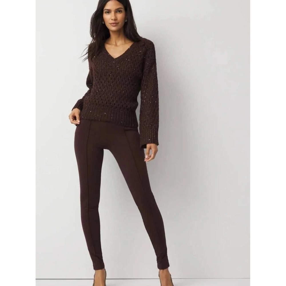 White House Black Market S Perfect Ponte Legging Espresso Brown High Rise NWT